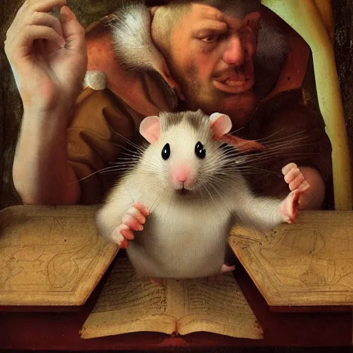 Image similar to portrait of a very stressed, angry hamster, renaissance art, highly detailed, trending on Artstation