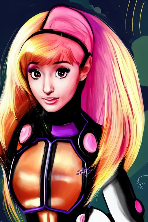 Prompt: Ariana Grande cosplaying as Samus Aran, golden hour, by greg Rutkowksi