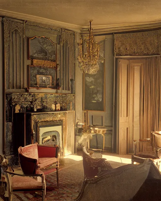 Image similar to the interior of a house in devonshire, delicate embellishments, painterly, offset printing technique, photographed on kodachrome by brom, robert henri, walter popp, cinematic lighting, various refining methods, micro macro autofocus, ultra definition, award winning photo