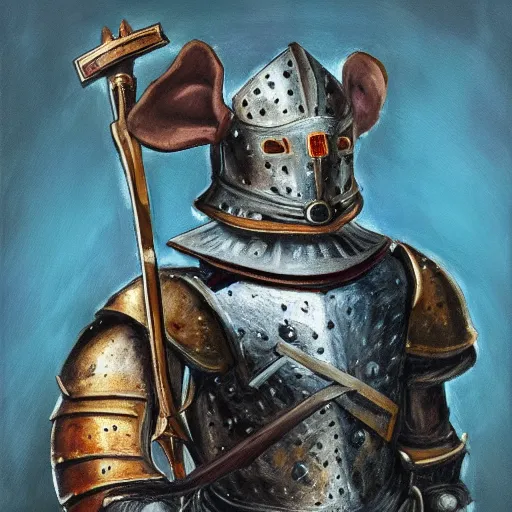 Image similar to a mouse wearing a conquistador's suit of armor and sword, fantasy, concept art, portrait, Renaissance, oil painting, Baroque