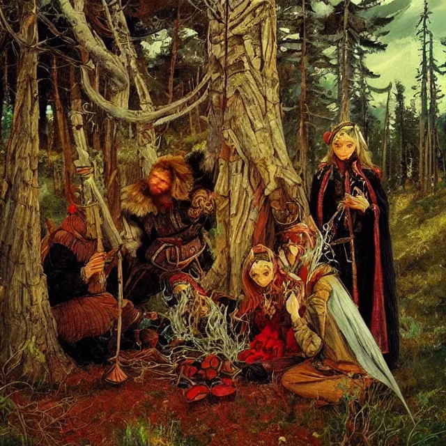 Image similar to russian folk fairytale, story, fable, dramatic, fantasy art, an ultrafine detailed painting, academic art, artstation, by pavel korin, viktor vasnetsov