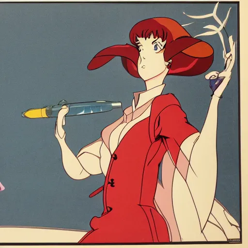 Image similar to pop singer, production animation cel, designed by haruhiko mikimoto