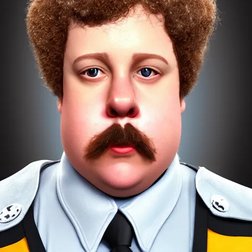 Prompt: the lovechild of paul blart and napoleon dynamite, realistic, hyperrealistic, 8 k resolution, hd quality, very detailed, highly detailed, intricate details, very realistic, trending on artstation, really realistic, very realistic, headshot, head in frame