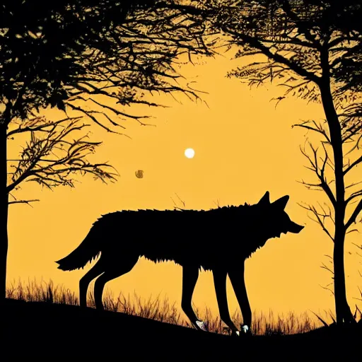 Prompt: silhouette art of wolves in a forest, good proportions, stunning, sunset, intricate, 4 k wallpaper, trending on artstation gradient black to purple