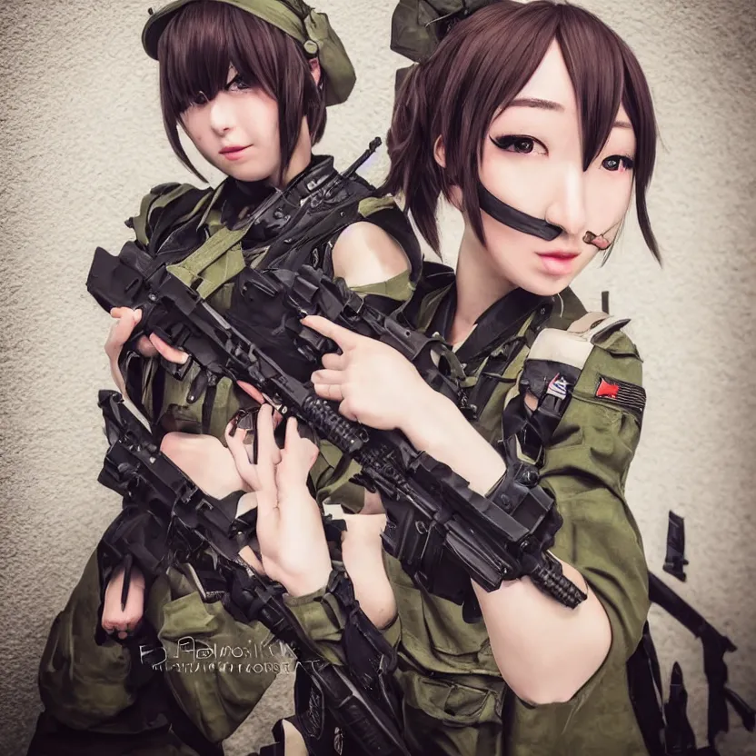 Prompt: portrait photo, highly detailed, high resolution, cosplay photo, stunning, girls frontline style, bokeh soft, 100mm, trending on instagram, by professional photographer, realistic human anatomy, real human faces, realistic military carrier, soldier clothing, modern warfare, realistic ak47, shot with a canon, low saturation