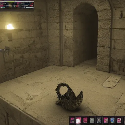 Image similar to basilisk in a dungeon, highly detailed, digital art, unreal engine