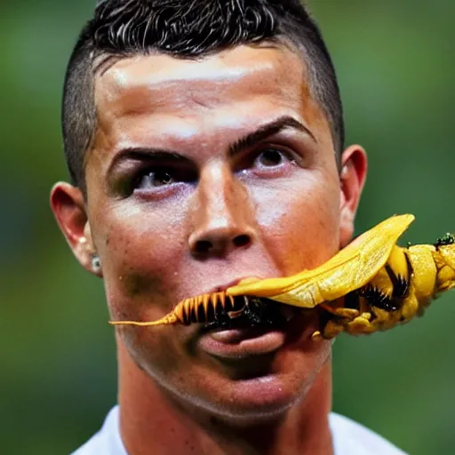 Prompt: ronaldo eating caterpillars