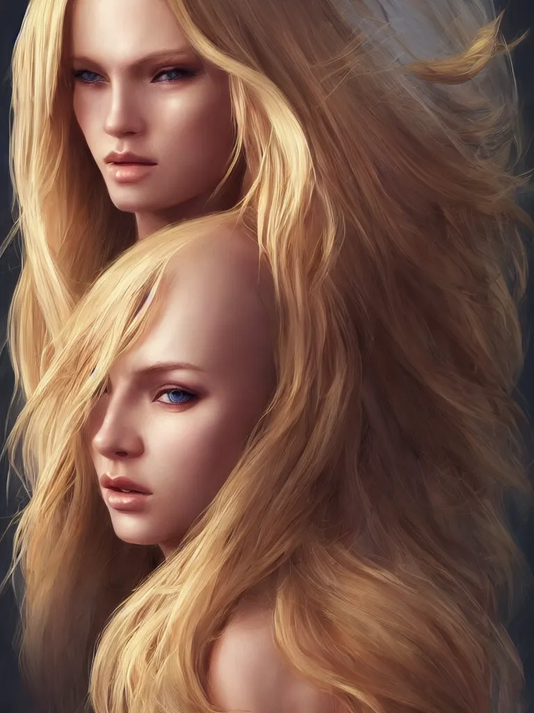 Image similar to a gorgeous female with long blonde hair in the style of stefan kostic, realistic, full body, sharp focus, 8 k high definition, insanely detailed, intricate, elegant, art by stanley lau and artgerm, floating embers