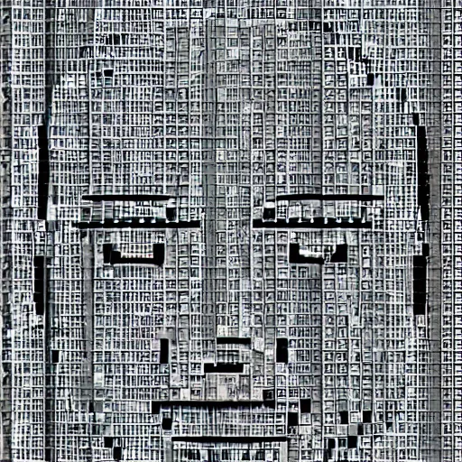 Image similar to ascii art of an artificial robot made in the shape of a man, human steel smooth face