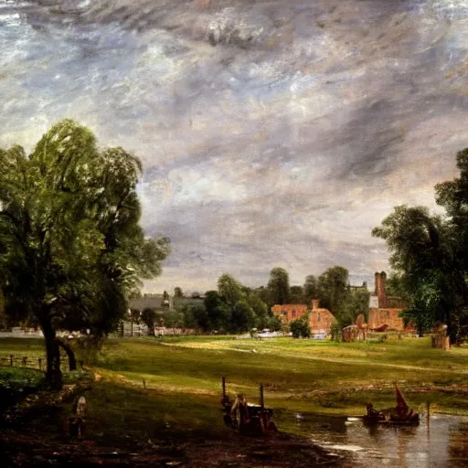 Prompt: Painting of a victorian town in the style of John Constable. Highly detailed, 4k resolution, well lit
