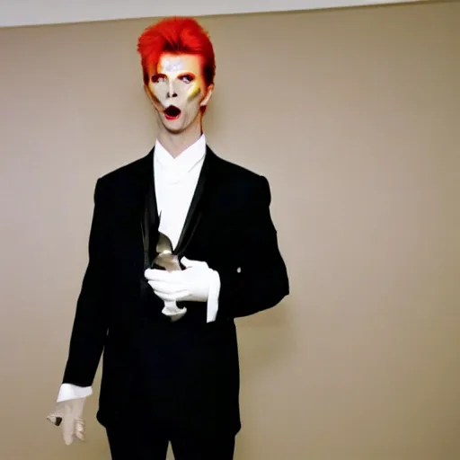 Image similar to a photo of kira yoshikage played by david bowie, elegant, fabulous, award winning