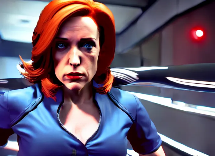 Image similar to dana scully in stret fighter v ( 2 0 1 7 ), dynamic pose, official media, ps 4 in - game cinematic, 5 k