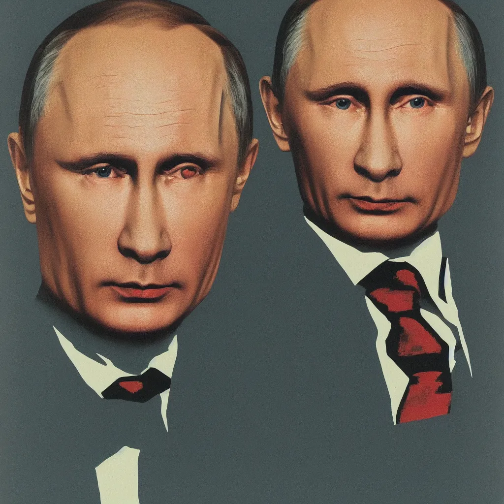 Prompt: vladimir putin portrait, by andy warhol