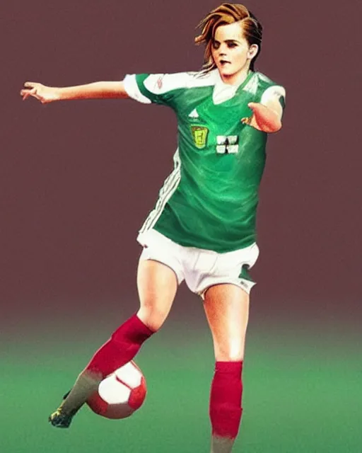 Image similar to emma watson as lokomotiv football player, hyper realistic, highly detailed