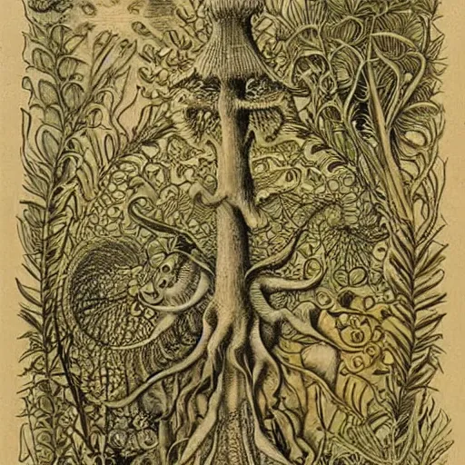 Prompt: garden by ernst haeckel, very beautiful! :: pyrography