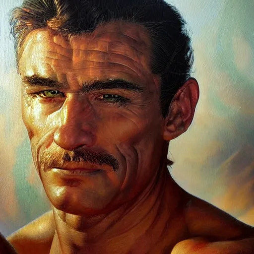 Image similar to detailed portrait mario intricate, hyper detailed, realistic, oil painting, by julie bell, frank frazetta, cinematic lighting