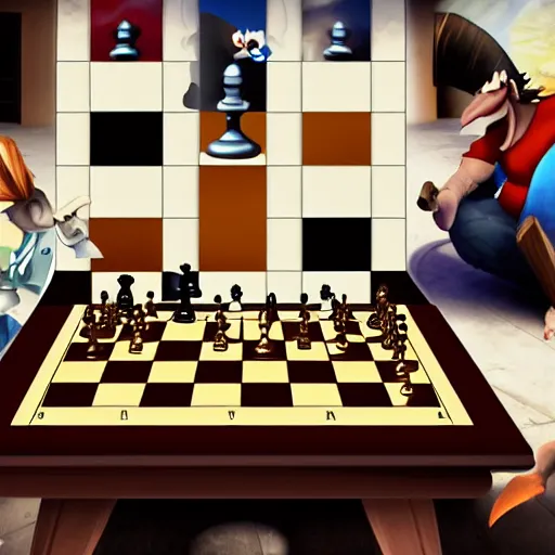 Prompt: Rayman playing chess