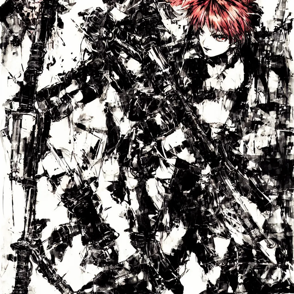 Prompt: punk girl with a spiked baseball bat by yoji shinkawa