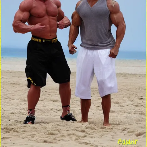 Prompt: John Cena fights Will Smith on the beach