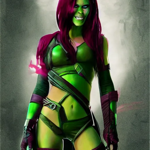 Image similar to full body portrait of kate beckinsale as gamora ( guardians of the galaxy ), beautiful face, digital art