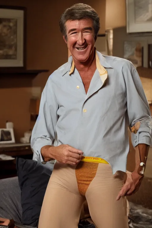 Prompt: Randy Mantooth laughing, dressed in underpants that are stained yellow and brown, highly detailed, 8k,