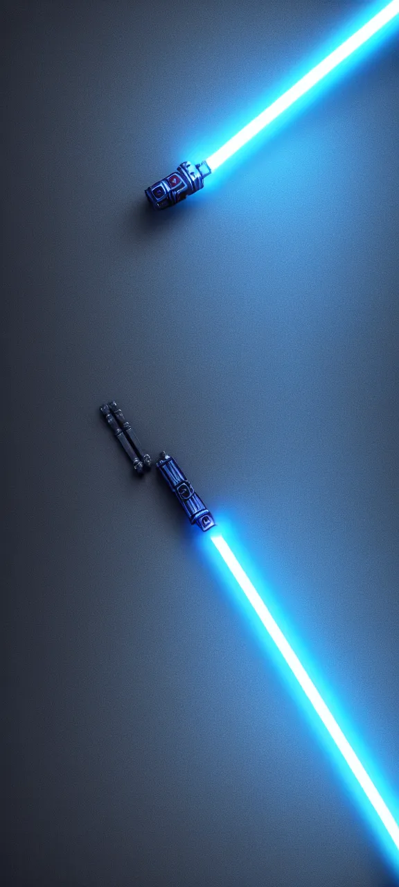 Image similar to detailed cinematic render, of a blue cyberpunk lightsaber lying vertically on a detailed forst floor, in a dark room, photo from above, octane render 8 k, digital art, lightsaber wallpaper 4 k, ray tracing, jedi fallen order lightsaber wallpaper 4 k, cal kestis lightsaber wallpaper