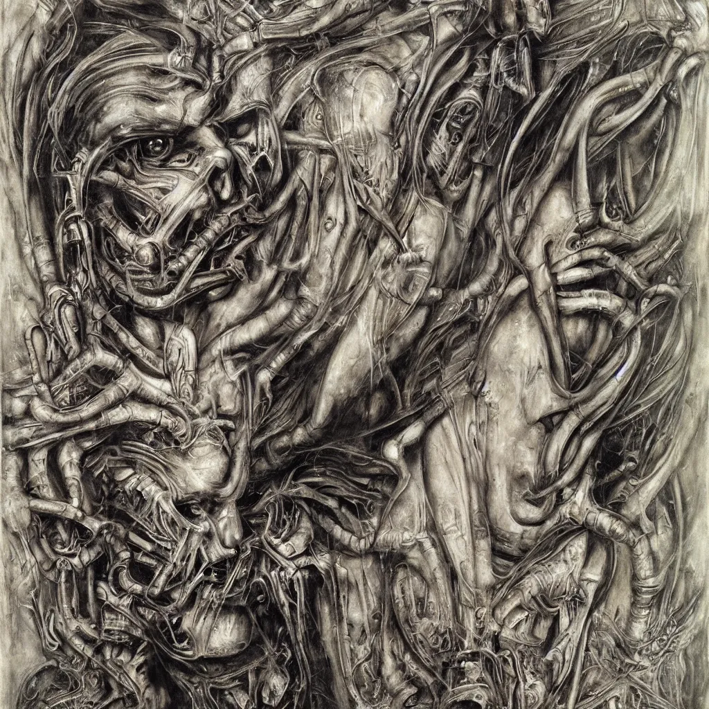 Prompt: subconscious psyche portrait by giger