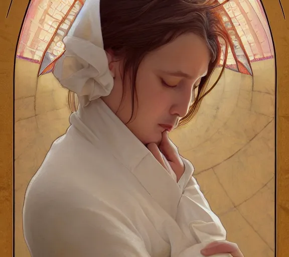 Image similar to photography of a pope kissing the breast of a sensual woman, deep focus, intricate, elegant, highly detailed, digital painting, artstation, concept art, matte, sharp focus, illustration, art by artgerm and greg rutkowski and alphonse mucha