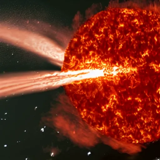 Image similar to red hot burning sphere embedded in fireball explosion with fire, 4 k