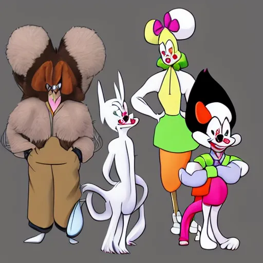 Image similar to in the style of animaniacs, anthropomorphic mink, female, white fur,