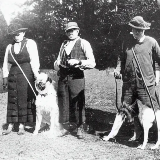 Image similar to a 1900s photo of a cultists worshiping a dog