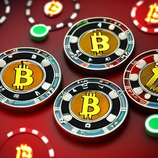 Prompt: gambling tokens as bitcoin, 3 d, photo from las vegas parano mobile