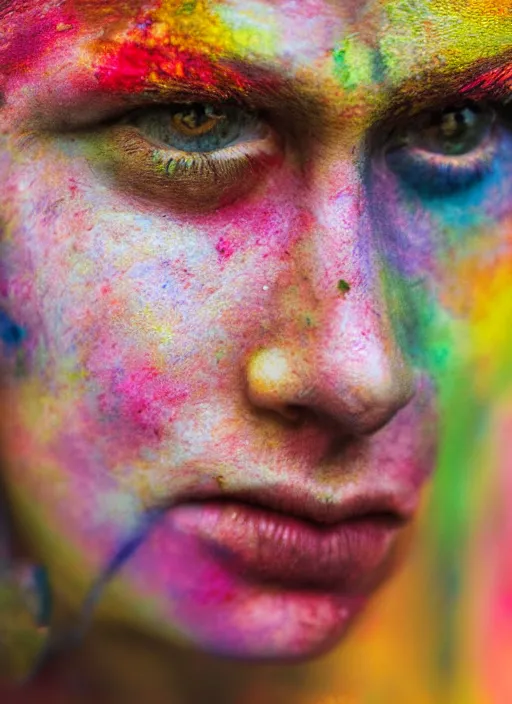 Prompt: a very detailed photograph of a face, depth of field, colorful