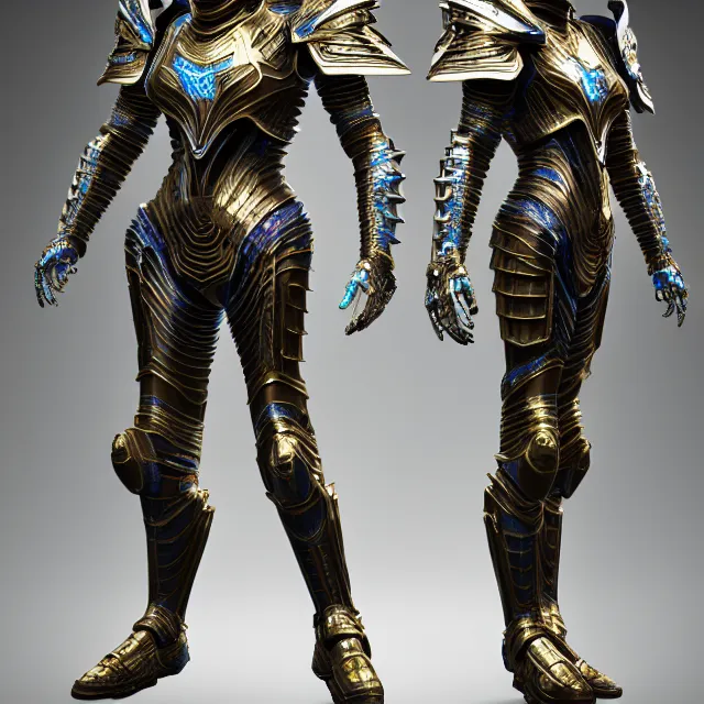 Image similar to full body shot, digital realistic 3 d rendering that looks like painting of a futuristic magicpunk intricate armor holy paladin with light powers, highly detailed, 4 k, hdr, smooth, sharp focus, high resolution, award - winning photo., corona render, substance painter hyper detailed armor. trending on art statation