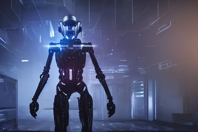 Prompt: cyberpunk alien concept inspired evil robot, futuristic look, highly detailed body, very powerful, photorealistic camera shot, bright studio setting, studio lighting, crisp quality and light reflections, unreal engine 5 quality render