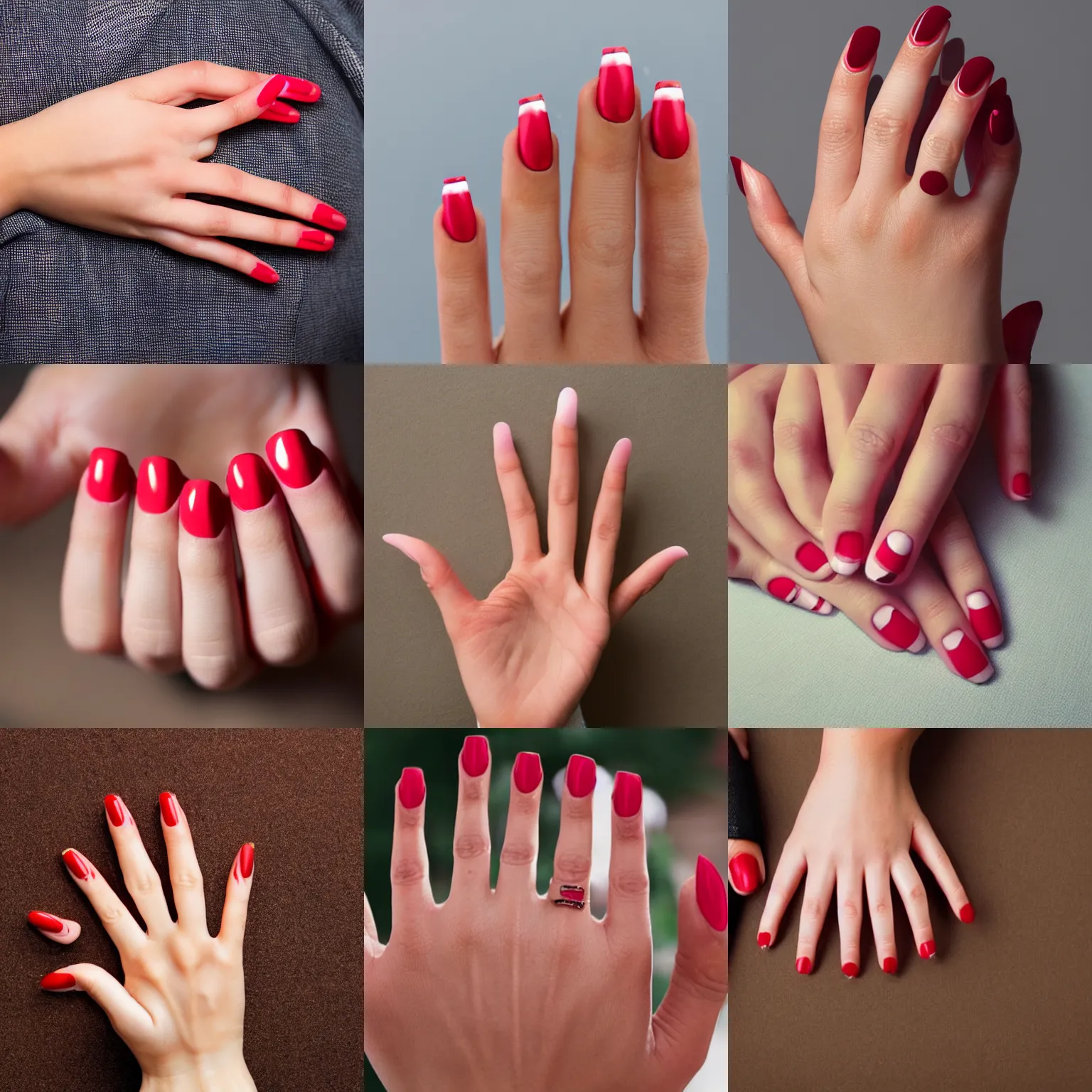 Prompt: female right hand with 5 fingers, red nails