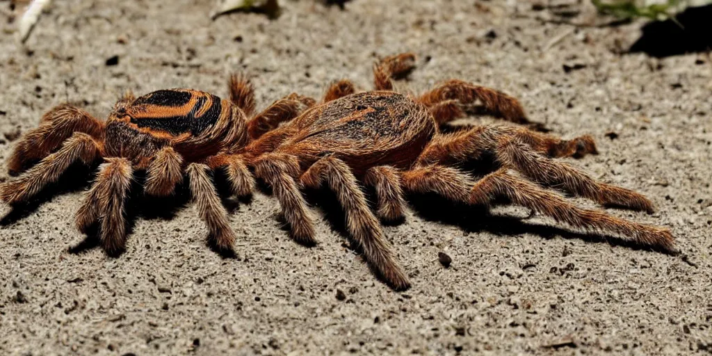 Image similar to A big tarantula on the flat belly of a teenage redhead sleeping during a heatwave