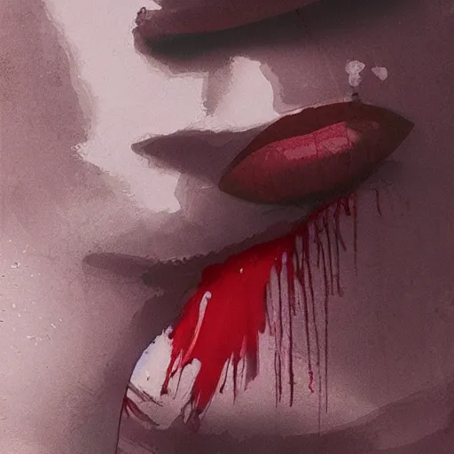 Image similar to lips sewn shut of a pelham puppet surrounded by red curtains by Conrad Roset and Nicola Samuri, medium shot, rule of thirds, seductive look, beautiful, intricate, dystopian, sci-fi, extremely detailed, digital painting, artstation, concept art, smooth, sharp focus, intimidating lighting, incredible art, details visible, very dark ambiance