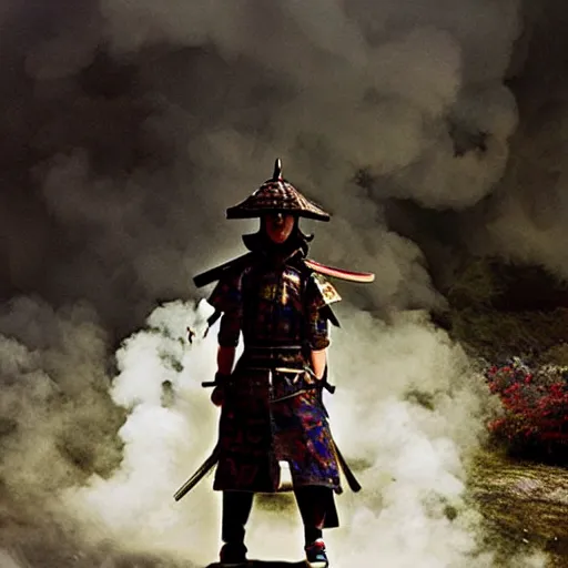 Prompt: a samurai warrior made of smoke, mystical magical :: ghibli studio,