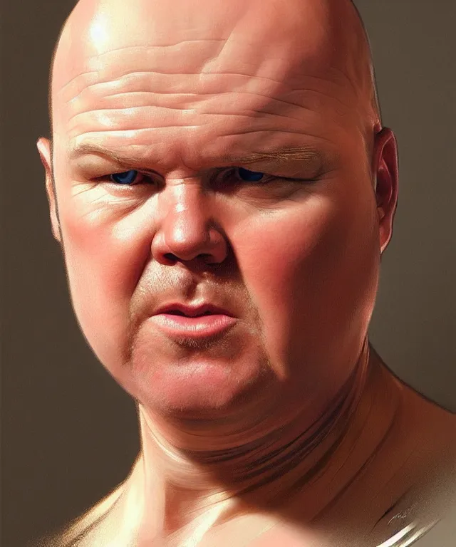 Prompt: Phil Mitchell, grimacing, portrait, face, intricate, elegant, highly detailed, digital painting, artstation, concept art, smooth, sharp focus, illustration, art by artgerm and greg rutkowski and alphonse mucha