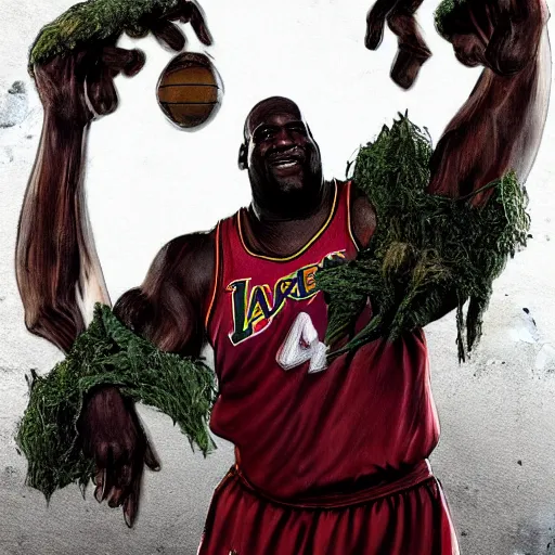 Prompt: shaquille o'neal with the body of an ent from lord of the rings, high quality digital art, trending on artstation