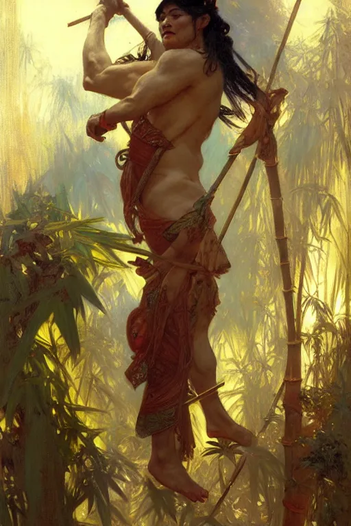 Image similar to god of bamboo, male character design, painting by gaston bussiere, craig mullins, greg rutkowski, alphonse mucha, trending on artstation