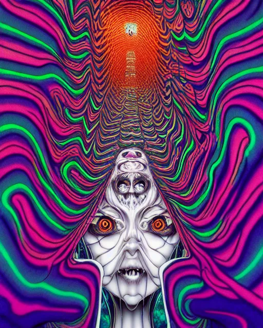 Image similar to ascension into the abyss, conjuring psychedelic background, part by shintaro kago, part by alex gray, ross tran, james jean, ultra realistic, highly detailed, 8 k, trending on artstation, symmetry