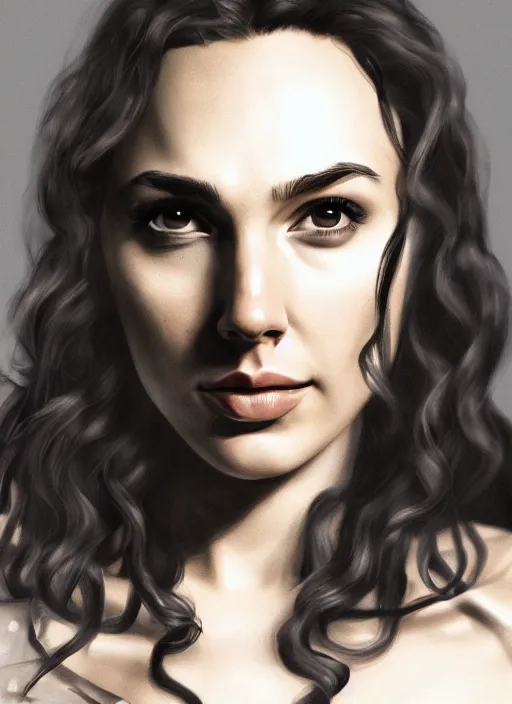 Image similar to a potrait of gal gadot as wanda maximoff by Zack Snyder, 8k photorealistic, cinematic lighting, HD, high details, dramatic, trending on artstation, view from above