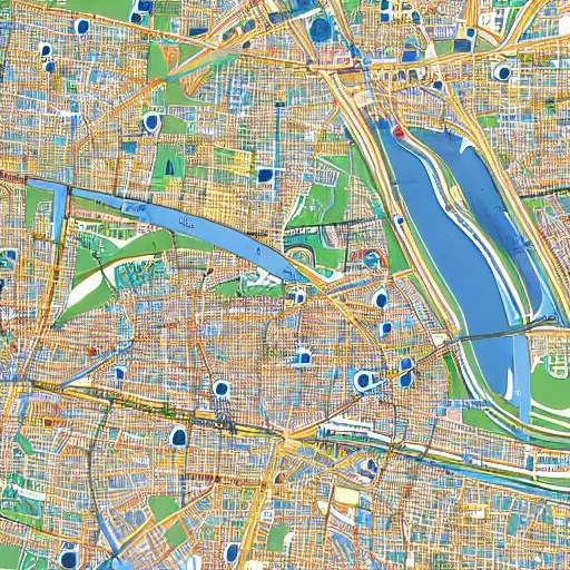 Prompt: highly detailed map of Washington D.c., intricate, hyperdetailed, in the style of busytown