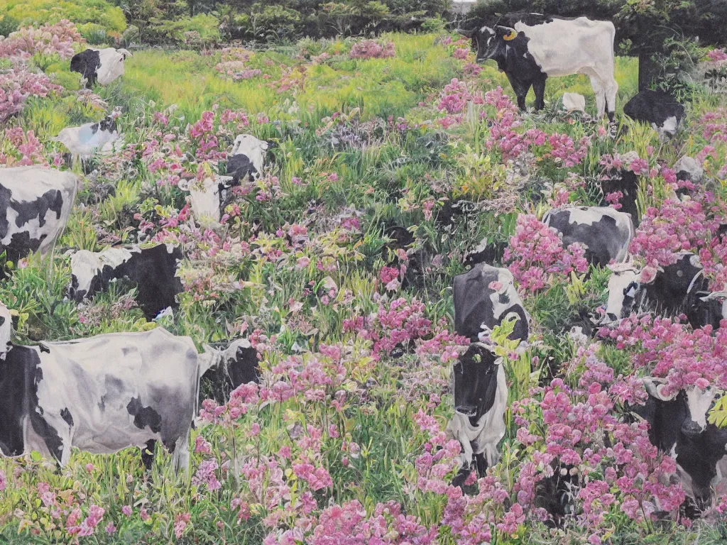 Image similar to until the cows come home plantscape. painting by aoshima chiho