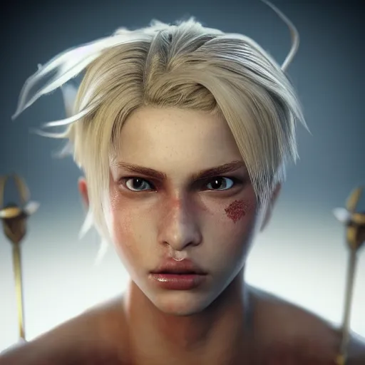 Image similar to A beautiful young blonde warrior ultra realistic octane render, highly detailed