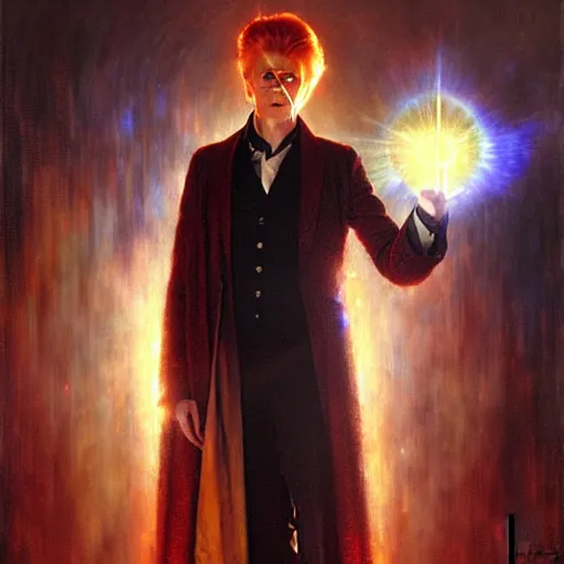 Image similar to david bowie as doctor who, radiant light, caustics, heroic, bright iridescent light, by gaston bussiere, bayard wu, greg rutkowski, maxim verehin