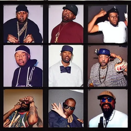 Prompt: old school rappers pose for a group photo