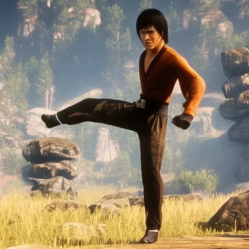 Image similar to Film still of Bruce Lee, from Red Dead Redemption 2 (2018 video game)